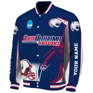 custom south alabama jaguars flaming football blue white jacket best selling jacketwow