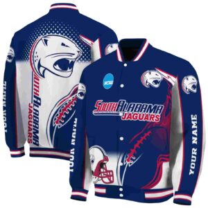 custom south alabama jaguars flaming football blue white jacket fashion forward jacketwow
