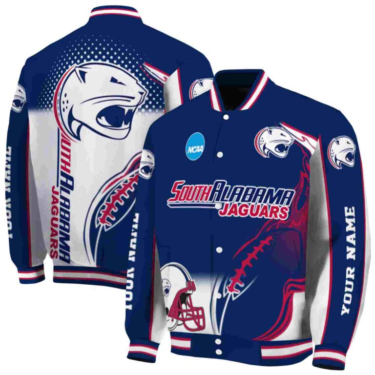 custom south alabama jaguars flaming football blue white jacket fashion forward jacketwow