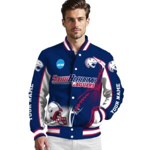 custom south alabama jaguars flaming football blue white jacket high quality jacketwow