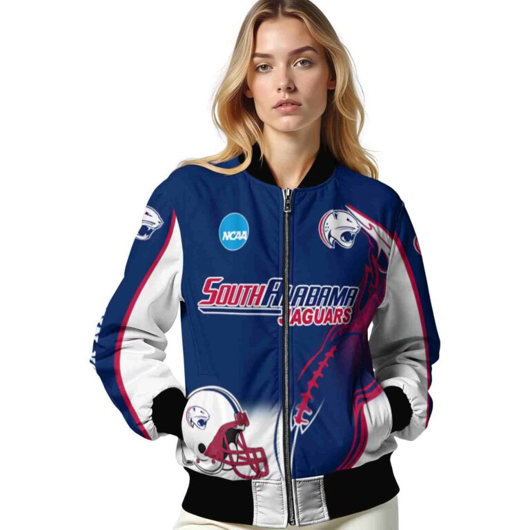 custom south alabama jaguars flaming football blue white jacket latest model jacketwow