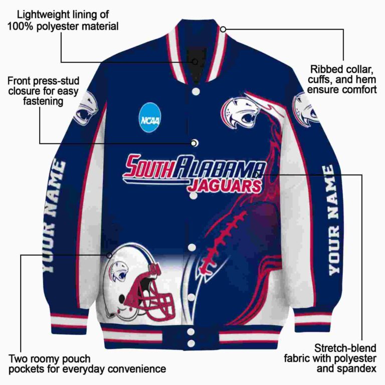 custom south alabama jaguars flaming football blue white jacket new arrival jacketwow