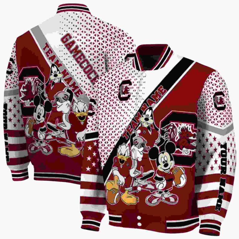 custom south carolina gamecocks mickey donald goofy garnet white jacket fashion forward jacketwow