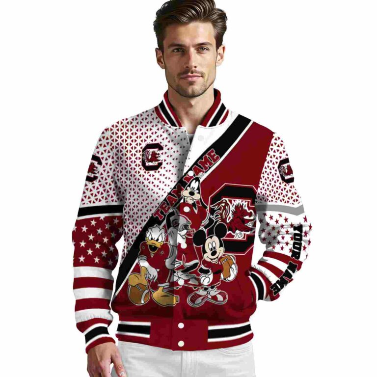 custom south carolina gamecocks mickey donald goofy garnet white jacket high quality jacketwow