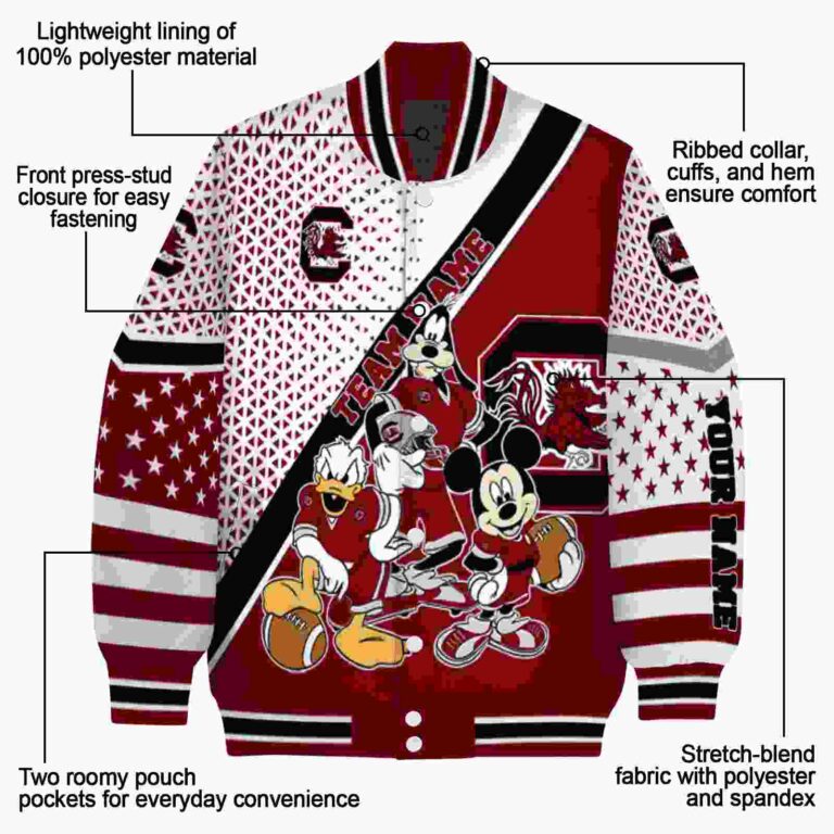 custom south carolina gamecocks mickey donald goofy garnet white jacket new arrival jacketwow