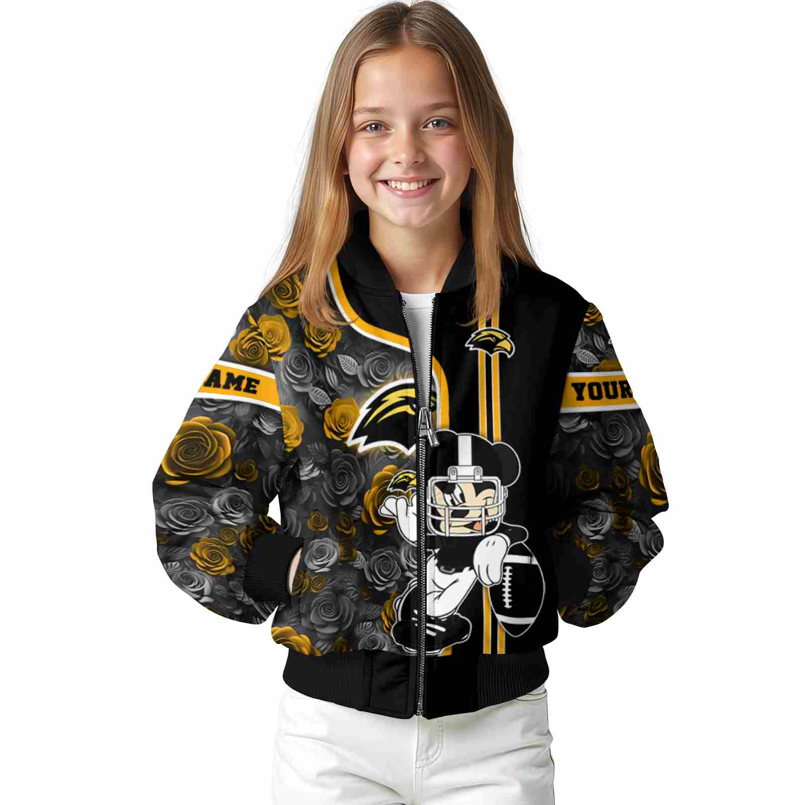 custom southern miss golden eagles rose mickey black jacket top rated jacketwow custom southern miss golden eagles rose mickey black jacket top rated jacketwow