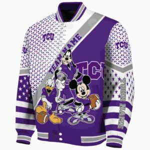 custom tcu horned frogs mickey donald goofy purple white jacket best selling jacketwow