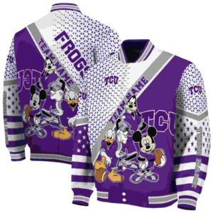 custom tcu horned frogs mickey donald goofy purple white jacket fashion forward jacketwow