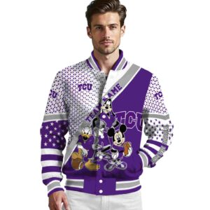 custom tcu horned frogs mickey donald goofy purple white jacket high quality jacketwow