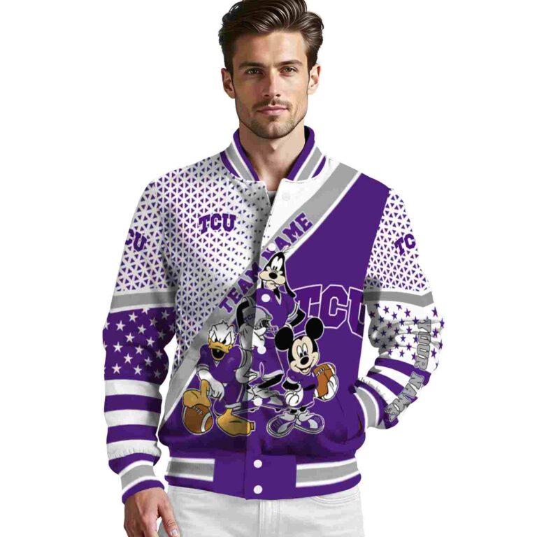 custom tcu horned frogs mickey donald goofy purple white jacket high quality jacketwow