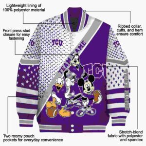 custom tcu horned frogs mickey donald goofy purple white jacket new arrival jacketwow