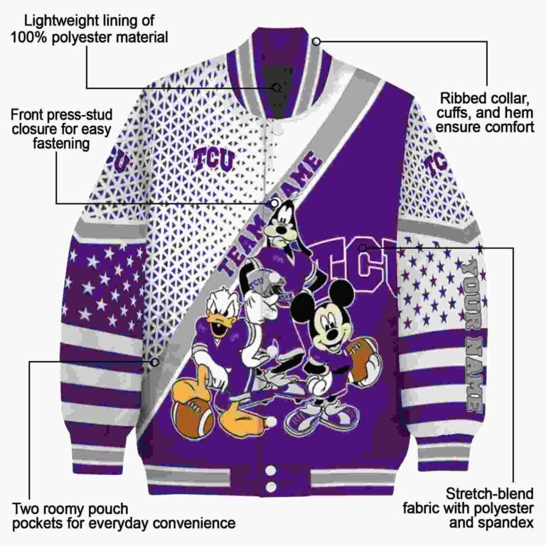 custom tcu horned frogs mickey donald goofy purple white jacket new arrival jacketwow