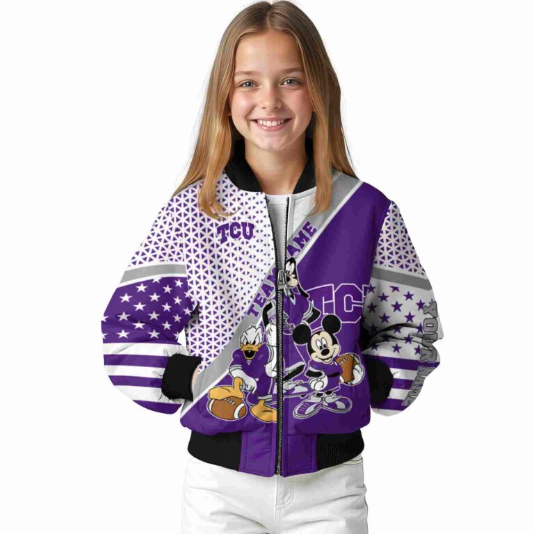 custom tcu horned frogs mickey donald goofy purple white jacket top rated jacketwow