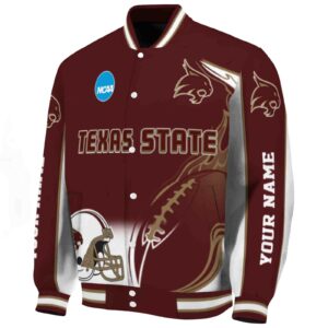custom texas state bobcats flaming football maroon white jacket best selling jacketwow
