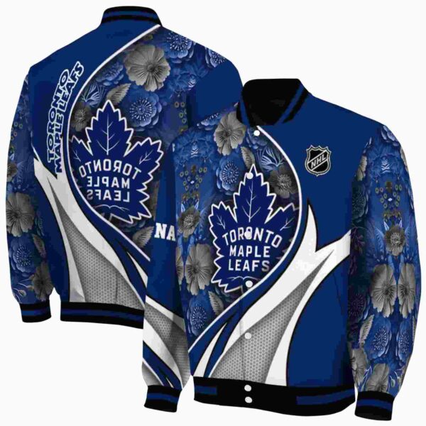custom toronto maple leafs floral print blue jacket fashion forward jacketwow
