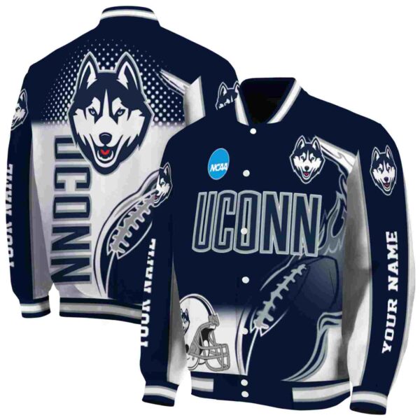 custom uconn huskies flaming football blue white jacket fashion forward jacketwow