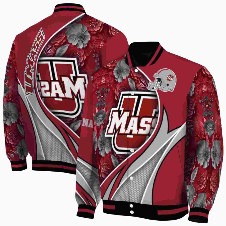 custom umass minutemen floral print red jacket fashion forward jacketwow