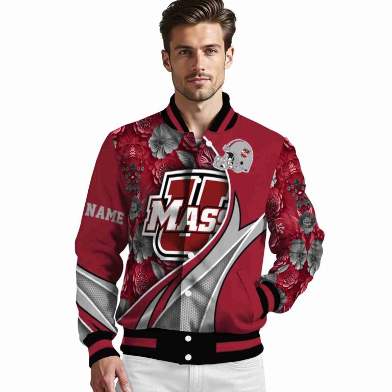 custom umass minutemen floral print red jacket high quality jacketwow