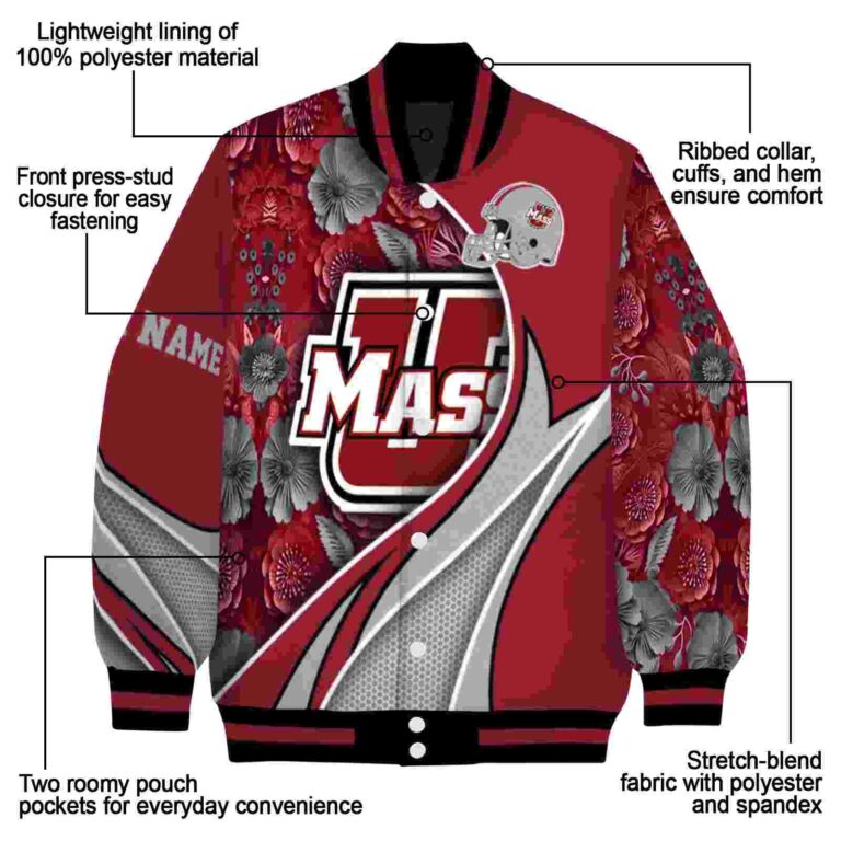 custom umass minutemen floral print red jacket new arrival jacketwow