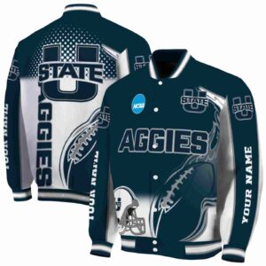 custom utah state aggies flaming football navy white jacket fashion forward jacketwow