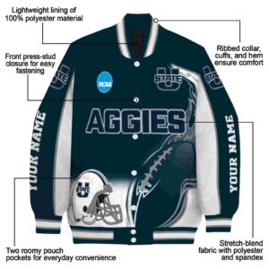 custom utah state aggies flaming football navy white jacket new arrival jacketwow