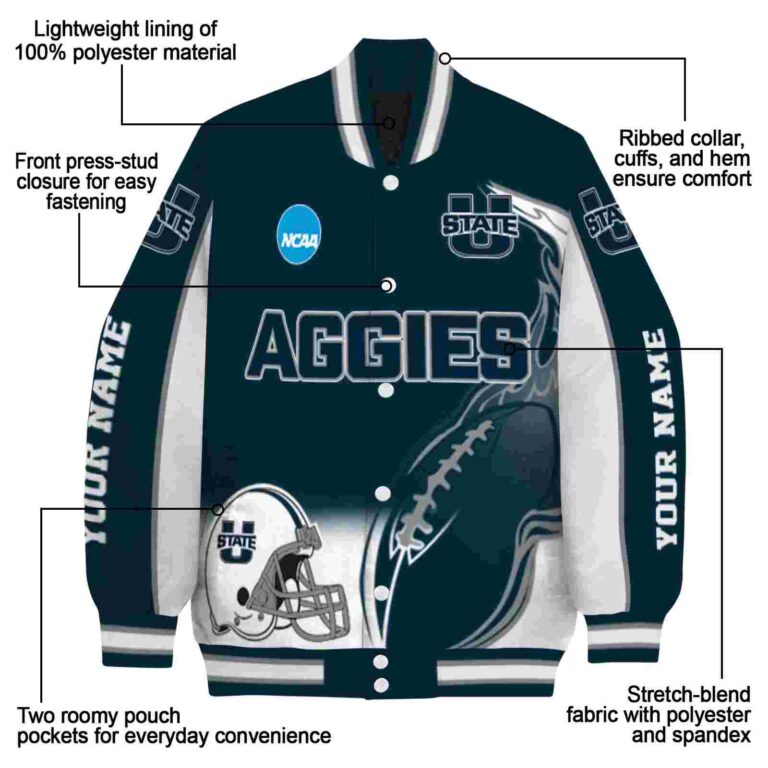 custom utah state aggies flaming football navy white jacket new arrival jacketwow
