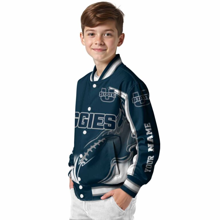 custom utah state aggies flaming football navy white jacket trendy jacketwow