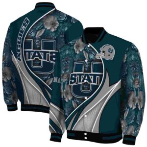 custom utah state aggies floral print navy jacket fashion forward jacketwow