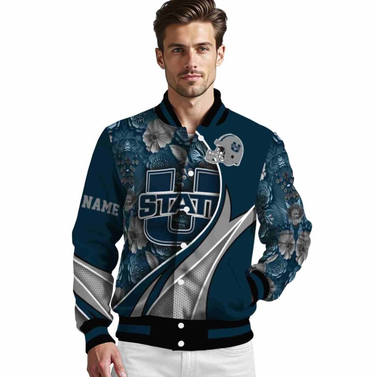 custom utah state aggies floral print navy jacket high quality jacketwow