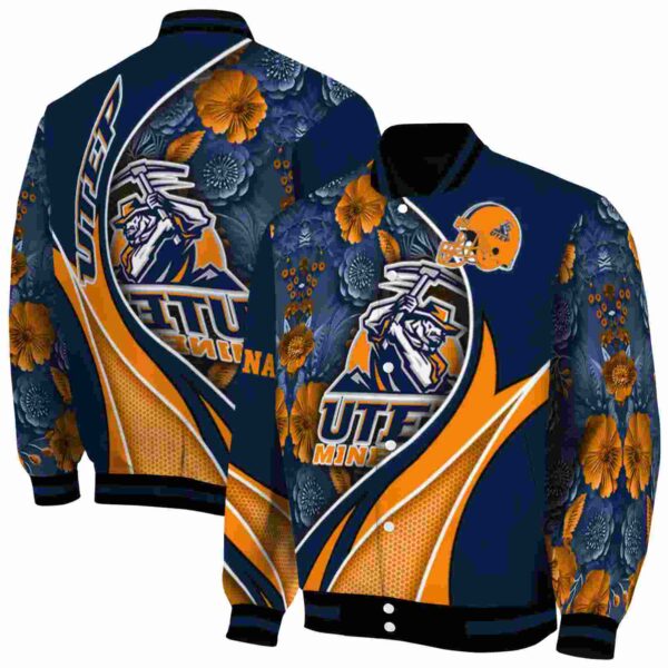 custom utep miners floral print blue jacket fashion forward jacketwow