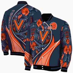 custom virginia cavaliers floral print blue jacket fashion forward jacketwow