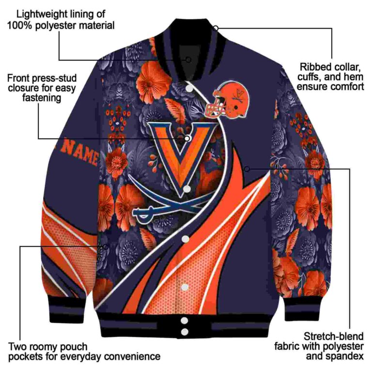 custom virginia cavaliers floral print blue jacket new arrival jacketwow