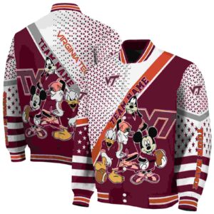 custom virginia tech hokies mickey donald goofy maroon white jacket fashion forward jacketwow