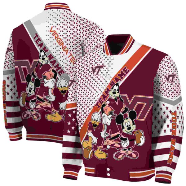 custom virginia tech hokies mickey donald goofy maroon white jacket fashion forward jacketwow