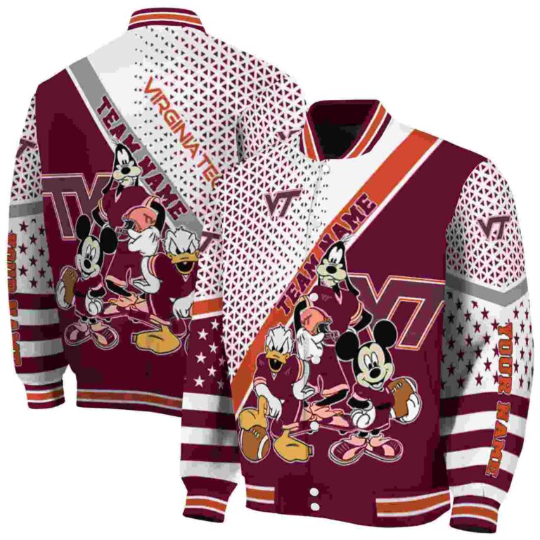 custom virginia tech hokies mickey donald goofy maroon white jacket fashion forward jacketwow