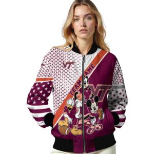 custom virginia tech hokies mickey donald goofy maroon white jacket latest model jacketwow
