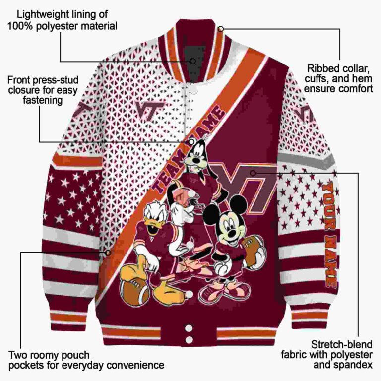 custom virginia tech hokies mickey donald goofy maroon white jacket new arrival jacketwow