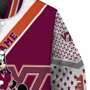 custom virginia tech hokies mickey donald goofy maroon white jacket premium grade jacketwow