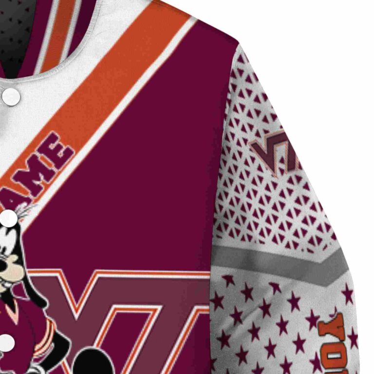 custom virginia tech hokies mickey donald goofy maroon white jacket premium grade jacketwow