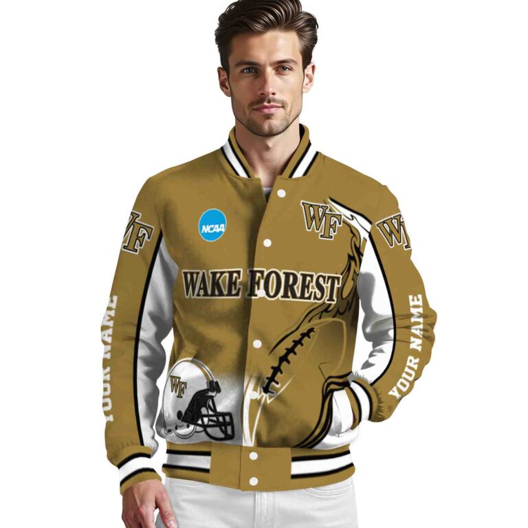 custom wake forest demon deacons flaming football gold white jacket high quality jacketwow