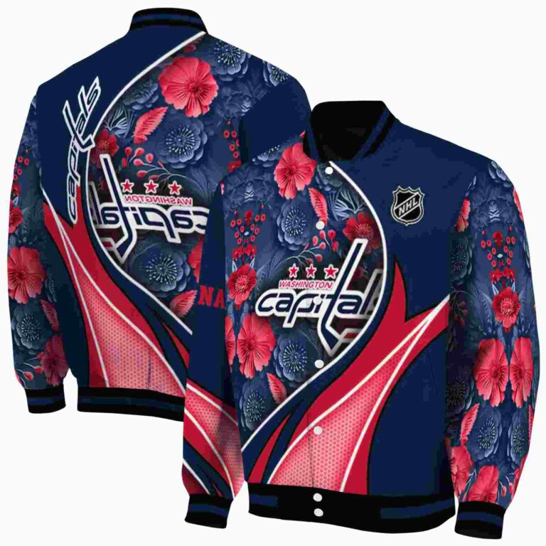custom washington capitals floral print blue jacket fashion forward jacketwow