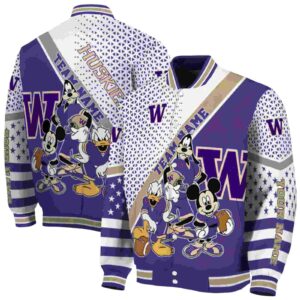 custom washington huskies mickey donald goofy purple white jacket fashion forward jacketwow