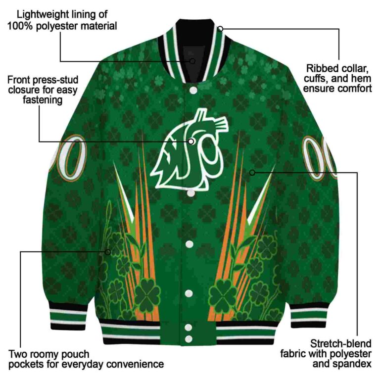 custom washington state cougars shamrock pattern green jacket new arrival jacketwow