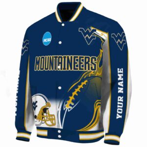 custom west virginia mountaineers flaming football blue white jacket best selling jacketwow