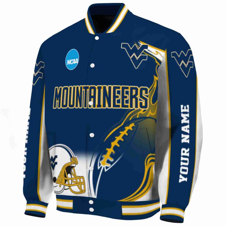 custom west virginia mountaineers flaming football blue white jacket best selling jacketwow