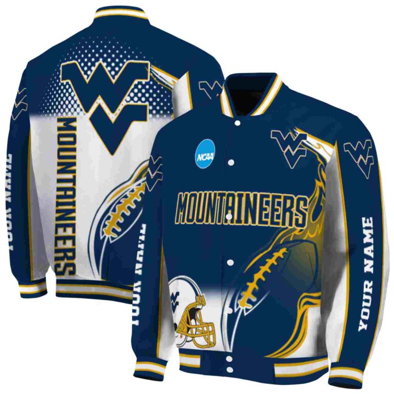custom west virginia mountaineers flaming football blue white jacket fashion forward jacketwow