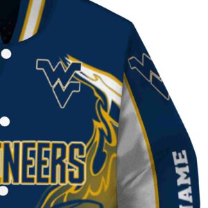 custom west virginia mountaineers flaming football blue white jacket premium grade jacketwow