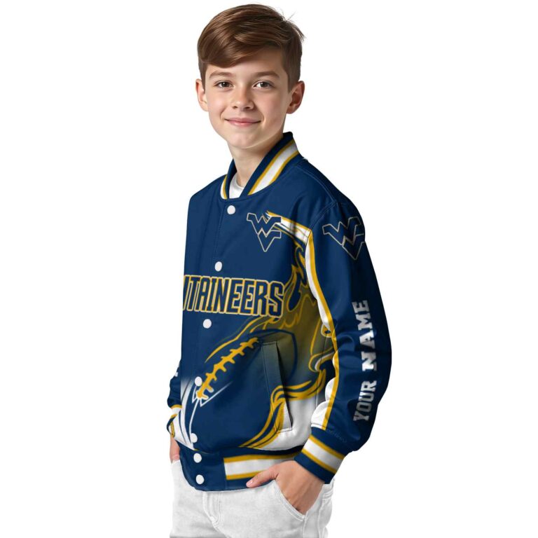 custom west virginia mountaineers flaming football blue white jacket trendy jacketwow