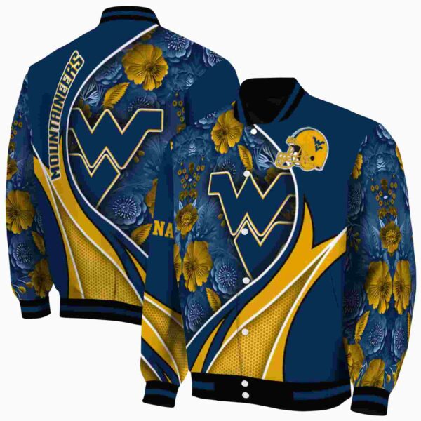 custom west virginia mountaineers floral print blue jacket fashion forward jacketwow