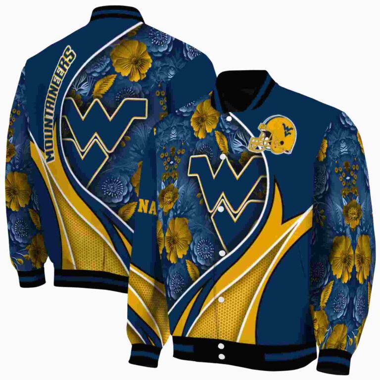custom west virginia mountaineers floral print blue jacket fashion forward jacketwow